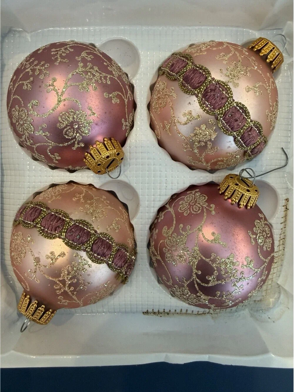 Vintage Christmas By Krebs Pink Ornaments Set Of  2